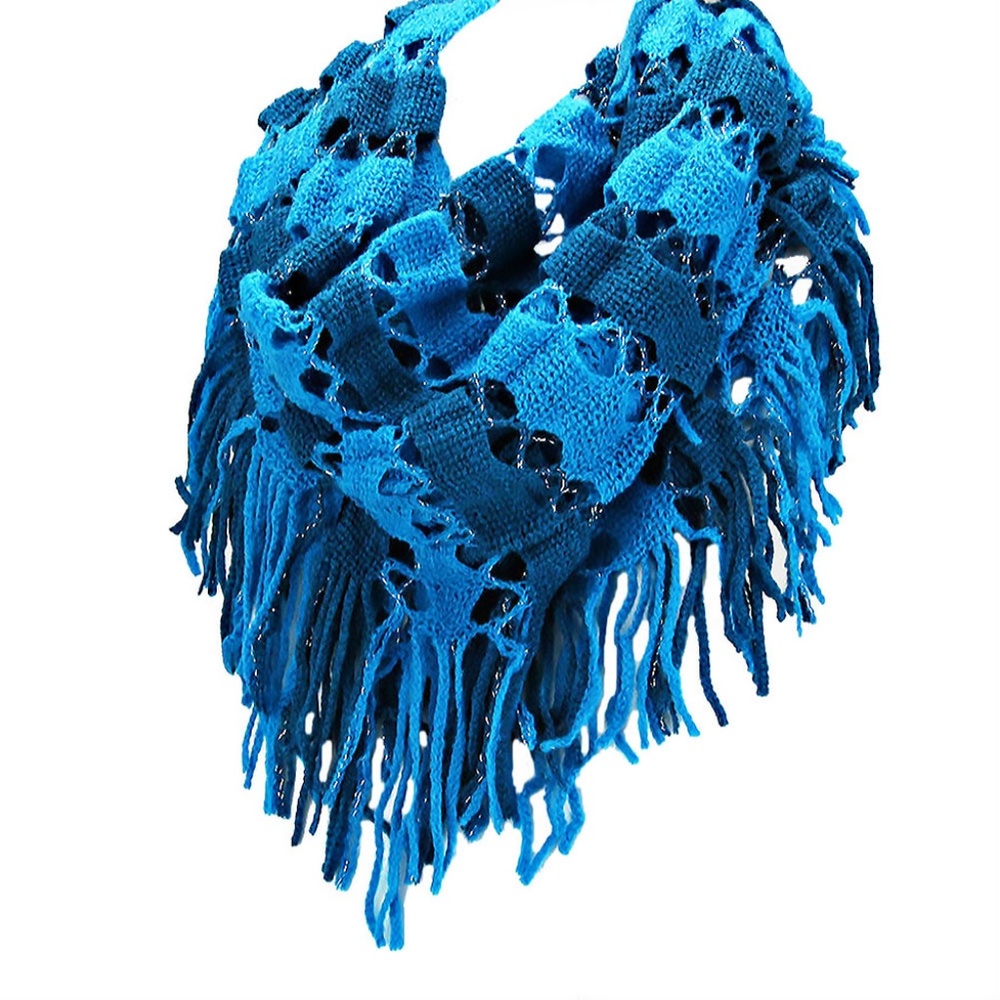 Blue Two Tone Silver Sparkle Tassel Infinity Scarf